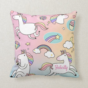 Unicorn Rainbow Monogram Colourful Girly Cute Cushion
