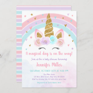 Unicorn Rainbow Pastel Baby Shower Invitation