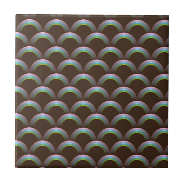 Unicorn Rainbow Pastel Colours Dark Brown Magic Ceramic Tile (Front)