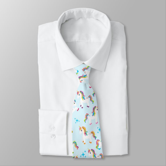 Unicorn rainbow pattern magical fun tacky tie (Tied)