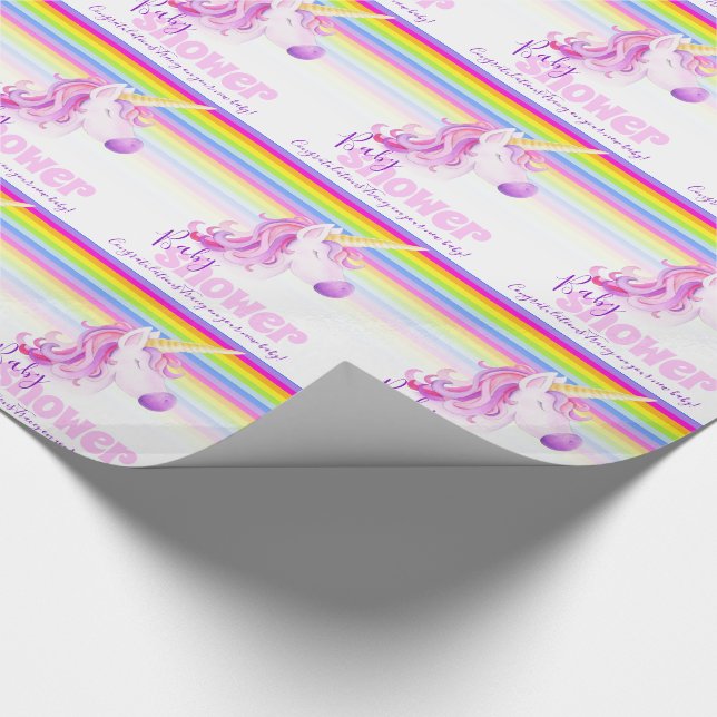 Unicorn rainbow personalised baby shower wrapping wrapping paper (Corner)
