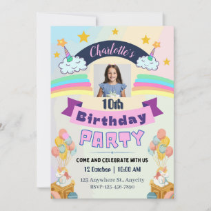 Unicorn Rainbow Personalised Birthday Party Invitation