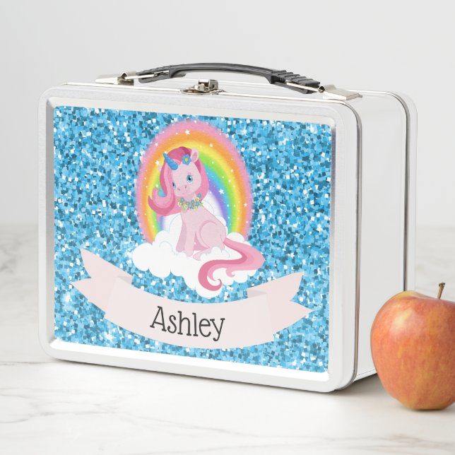Unicorn & Rainbow Personalised Metal Lunch Box (In Situ)