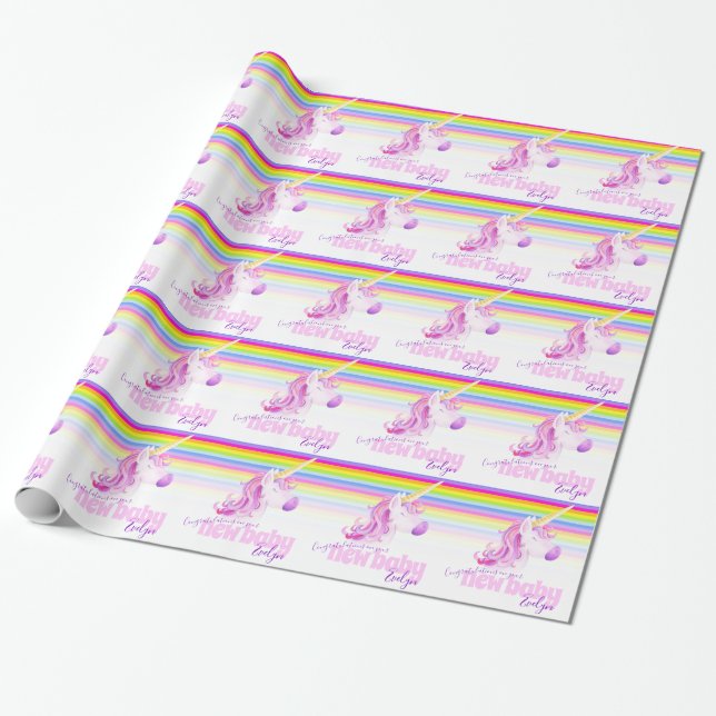Unicorn rainbow personalised new baby paper wrap (Unrolled)