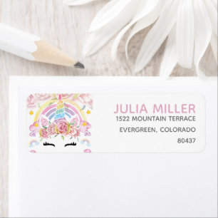 Unicorn Rainbow Personalized Birthday Address Return Address Label