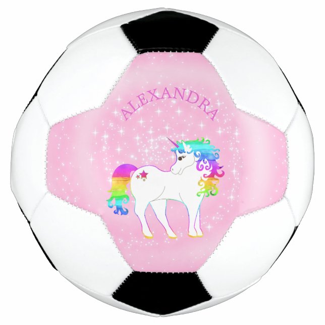 Unicorn Rainbow Pink Cute Personal Soccer Ball (Front)