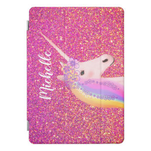 Unicorn Rainbow Pink Glitter Sparkle Personalised iPad Pro Cover