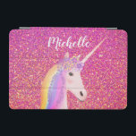 Unicorn Rainbow Pink Glitter Sparkle Personalised iPad Mini Cover<br><div class="desc">Protect your iPad with this Unicorn Rainbow Pink Glitter Sparkle Personalised iPad mini Cover. Great for all ages of a unicorn lover. The cover is designed with pretty pink faux glitter background and a white unicorn on the centre. The unicorn has cool rainbow hair and flowers. Personalised with name in...</div>