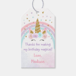 Unicorn Rainbow Pink Gold Birthday Magical Gift Tags