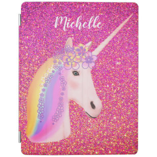 Uniçorn Rainbow Pink Gold Glitter Girly Customized iPad Cover
