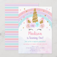 Unicorn Rainbow Pink Gold Pastel Birthday