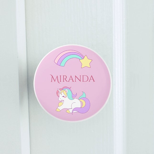 Unicorn rainbow pink name girl ceramic knob (Creator Uploaded)