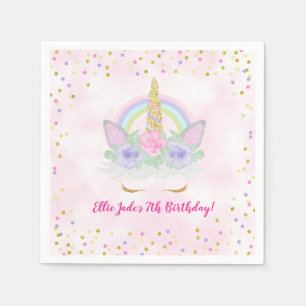 Unicorn & Rainbow Pink Purple Watercolor Birthday Napkin