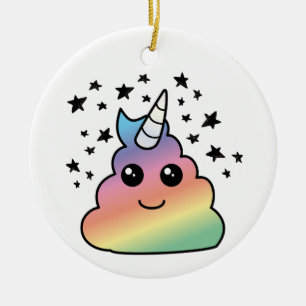Unicorn Rainbow Poop Emoji Kawaii Ceramic Ornament