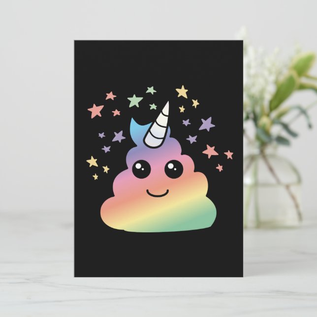 Unicorn Rainbow Poop Emoji Kawaii Holiday Card (Standing Front)
