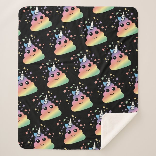 Unicorn Rainbow Poop Emoji Kawaii Sherpa Blanket (Front)