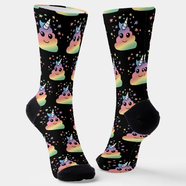 Unicorn Rainbow Poop Emoji Kawaii Socks (Angled)