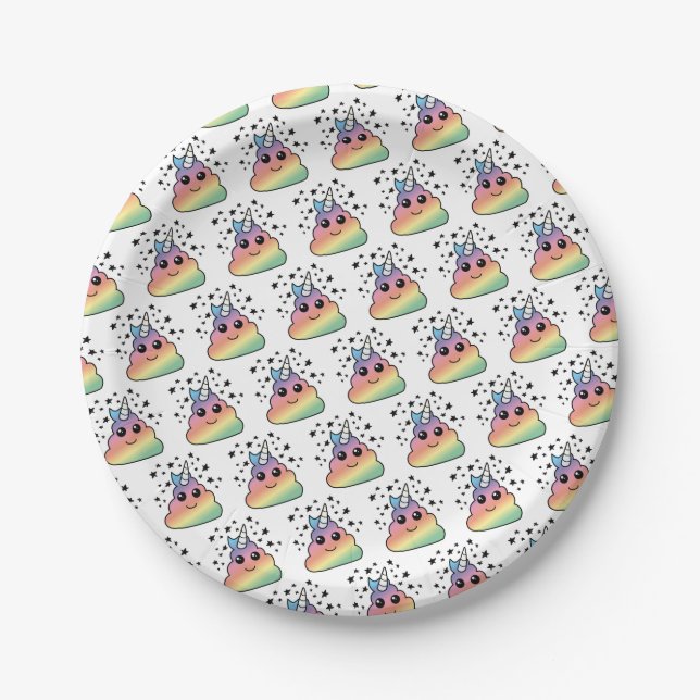 Unicorn Rainbow Poop Emoji Paper Plate (Front)
