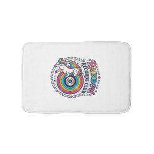 Unicorn Rainbow Records Club White Background Cute Bath Mat