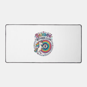 Unicorn Rainbow Records Club White Background Cute Desk Mat
