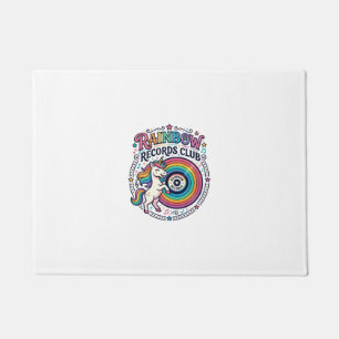 Unicorn Rainbow Records Club White Background Cute Doormat