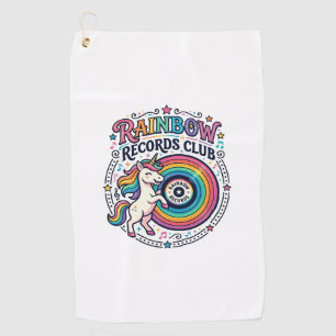 Unicorn Rainbow Records Club White Background Cute Golf Towel