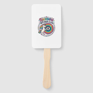 Unicorn Rainbow Records Club White Background Cute Hand Fan