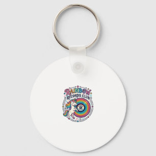 Unicorn Rainbow Records Club White Background Cute Key Ring