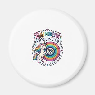 Unicorn Rainbow Records Club White Background Cute Magnet