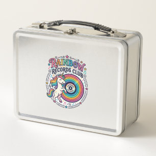 Unicorn Rainbow Records Club White Background Cute Metal Lunch Box