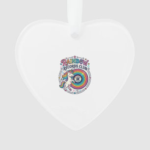 Unicorn Rainbow Records Club White Background Cute Ornament