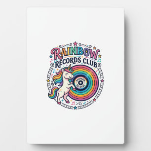 Unicorn Rainbow Records Club White Background Cute Plaque