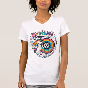 Unicorn Rainbow Records Club White Background Cute T-Shirt