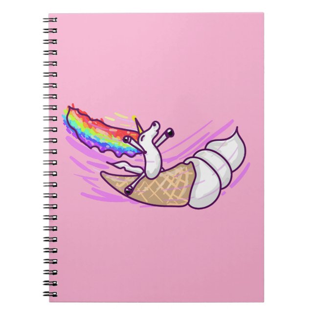 Unicorn Rainbow Riding Ice Cream Cone Notebook (Front)