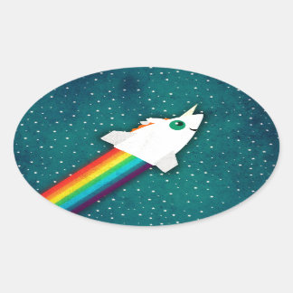 Unicorn Rainbow Rocket Oval Sticker
