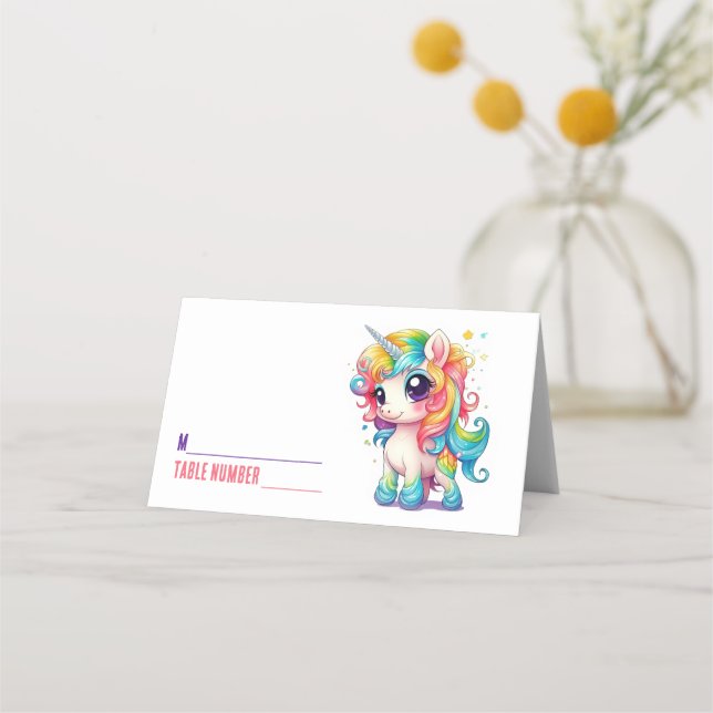 Unicorn Rainbow Seating Folded Place Card (Front)