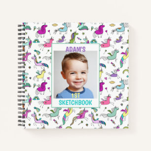 Unicorn Rainbow Sketchbook Personalised Photo Name Notebook