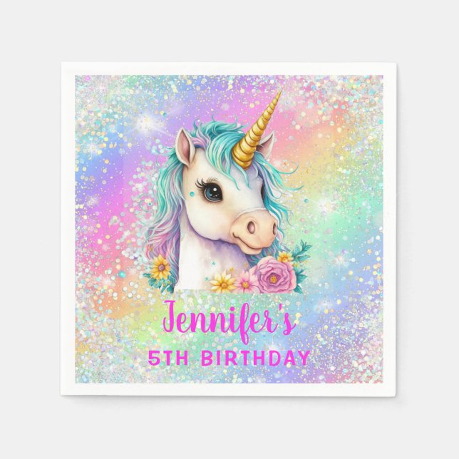 Unicorn Rainbow Sparkle Birthday Party Paper Napkin (Front)