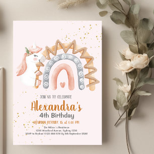 Unicorn Rainbow Sparkles Gold Birthday  Invitation