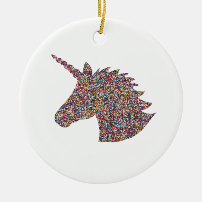 Unicorn Rainbow Sprinkle Ceramic Ornament (Front)