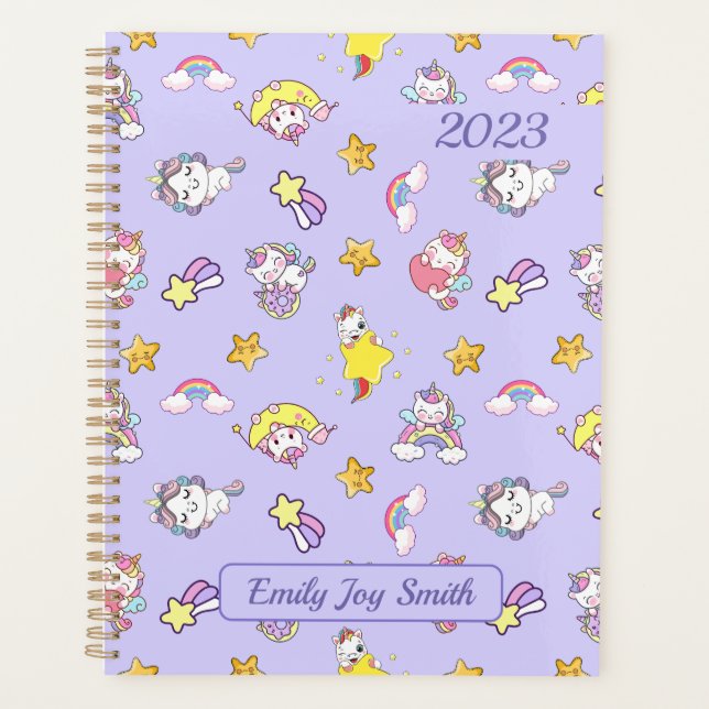 Unicorn Rainbow Star Light Purple Themed Planner (Front)