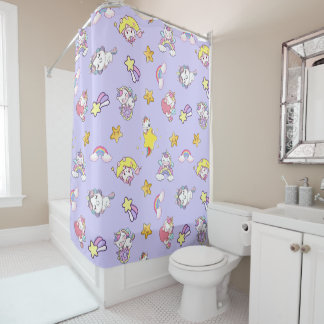 Unicorn Rainbow Star Light Purple Themed Shower Curtain