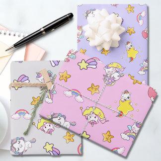 Unicorn Rainbow Star Themed Collection Wrapping Paper Sheet