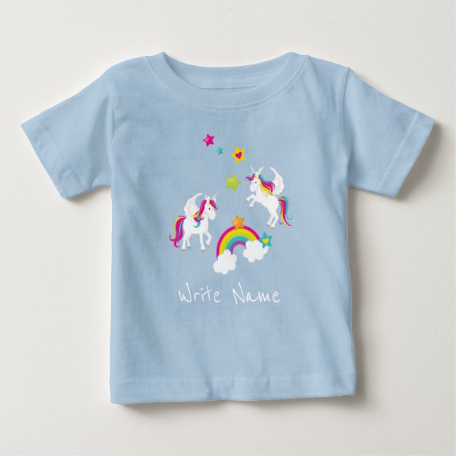 Unicorn Rainbow Stars. Fairy Tale Baby Tee (Front)