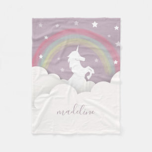 Unicorn Rainbow Stars Purple Sky Personalised Fleece Blanket