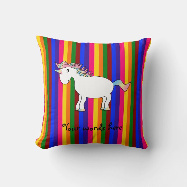 Unicorn rainbow stripes cushion (Front)