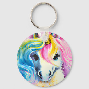Unicorn Rainbow Watercolor Key Ring