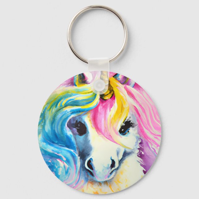 Unicorn Rainbow Watercolor Key Ring (Front)