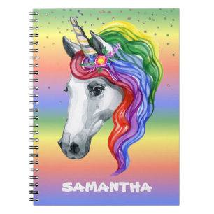 Unicorn Rainbow Watercolor Monogram Name   Notebook