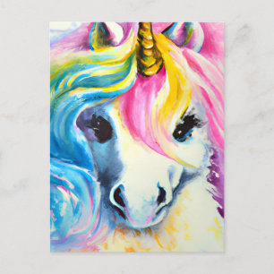 Unicorn Rainbow Watercolor  Postcard